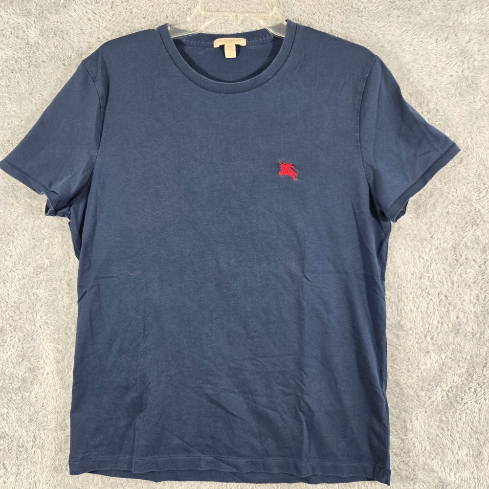 Burberry Brit Mens Navy Blue Cotton Red Equestrian Knight Logo T-Shirt Large